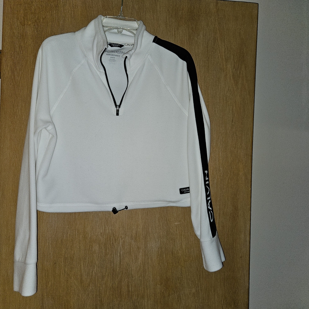 Calvin Klein Women's White and Black Quarter-Zip Top